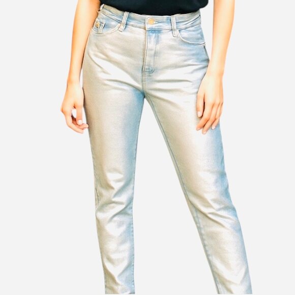 a.n.a. Women's High-Rise Straight Stretch Metallic Effect Silver Jeans Sz 2 NWT - Picture 13 of 15